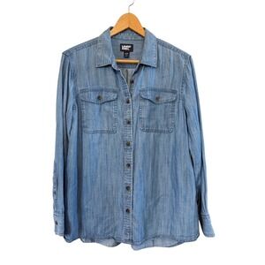 Lands' End Wmns LS Casual Comfy Blue Chambray Button Down Shirt S (6-8)